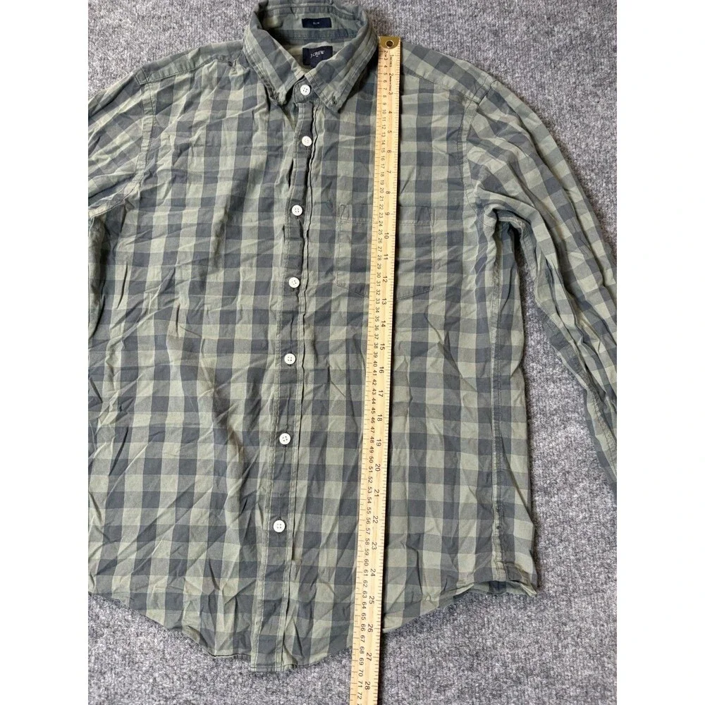 J.CREW Shirt Mens M Gray Check Long Sleeve Slim Fit Button-Down Pockets Casual
